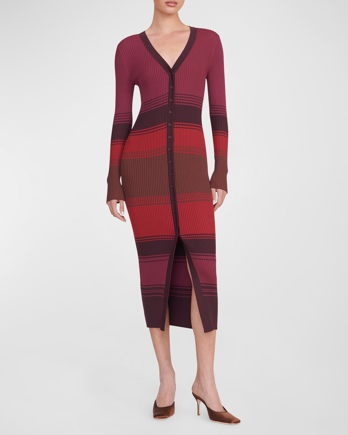 Staud Shoko Striped Cardigan Midi Dress In Syrah Blend