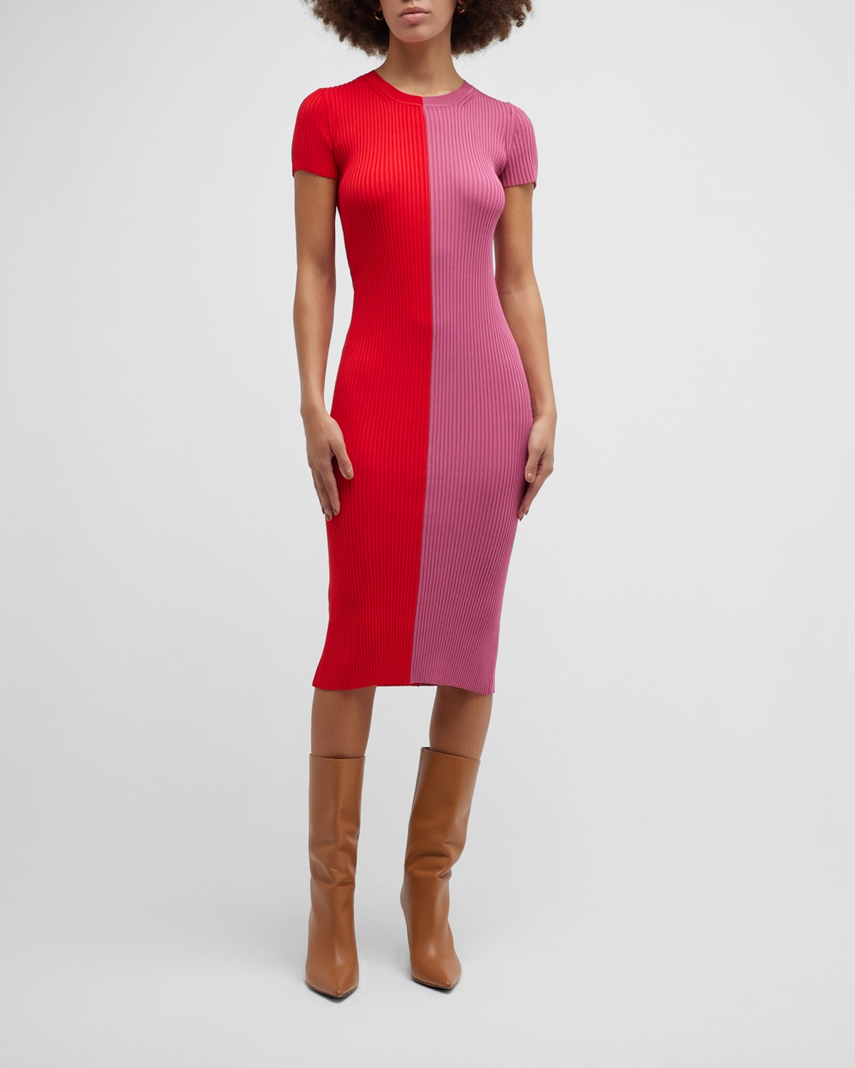Colleen Two-Tone Rib-Knit Midi Dress