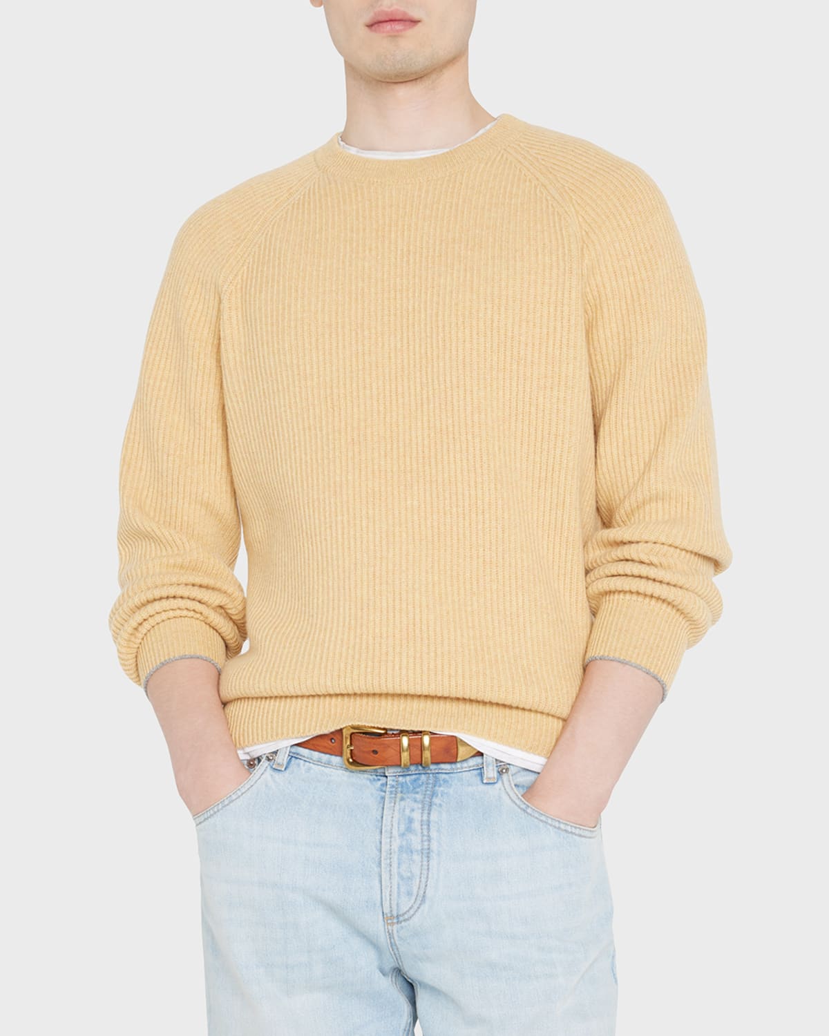 Men's Raglan Sleeve Ribbed Crewneck Sweater