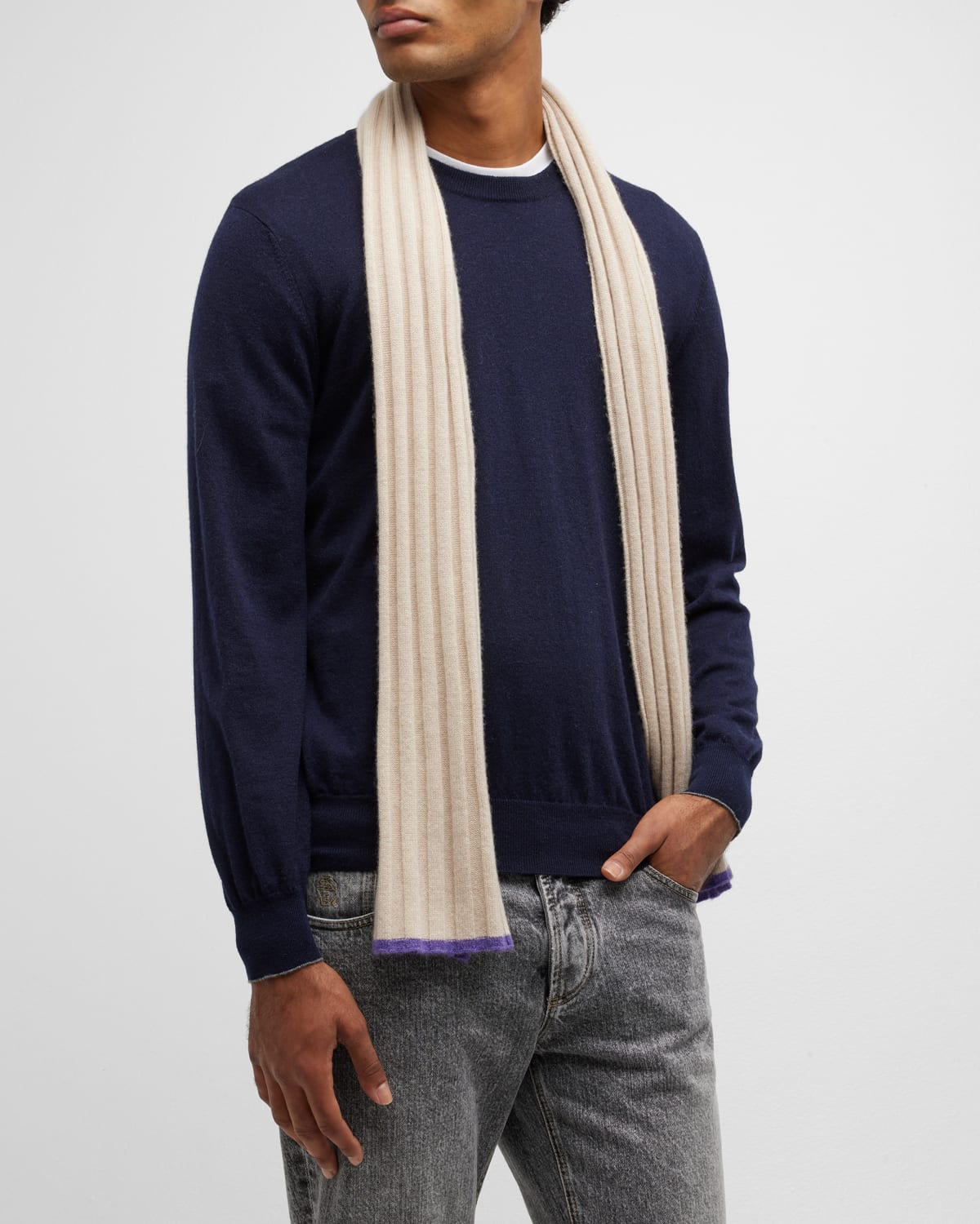 Brunello Cucinelli fringed-edge cashmere scarf - Grey