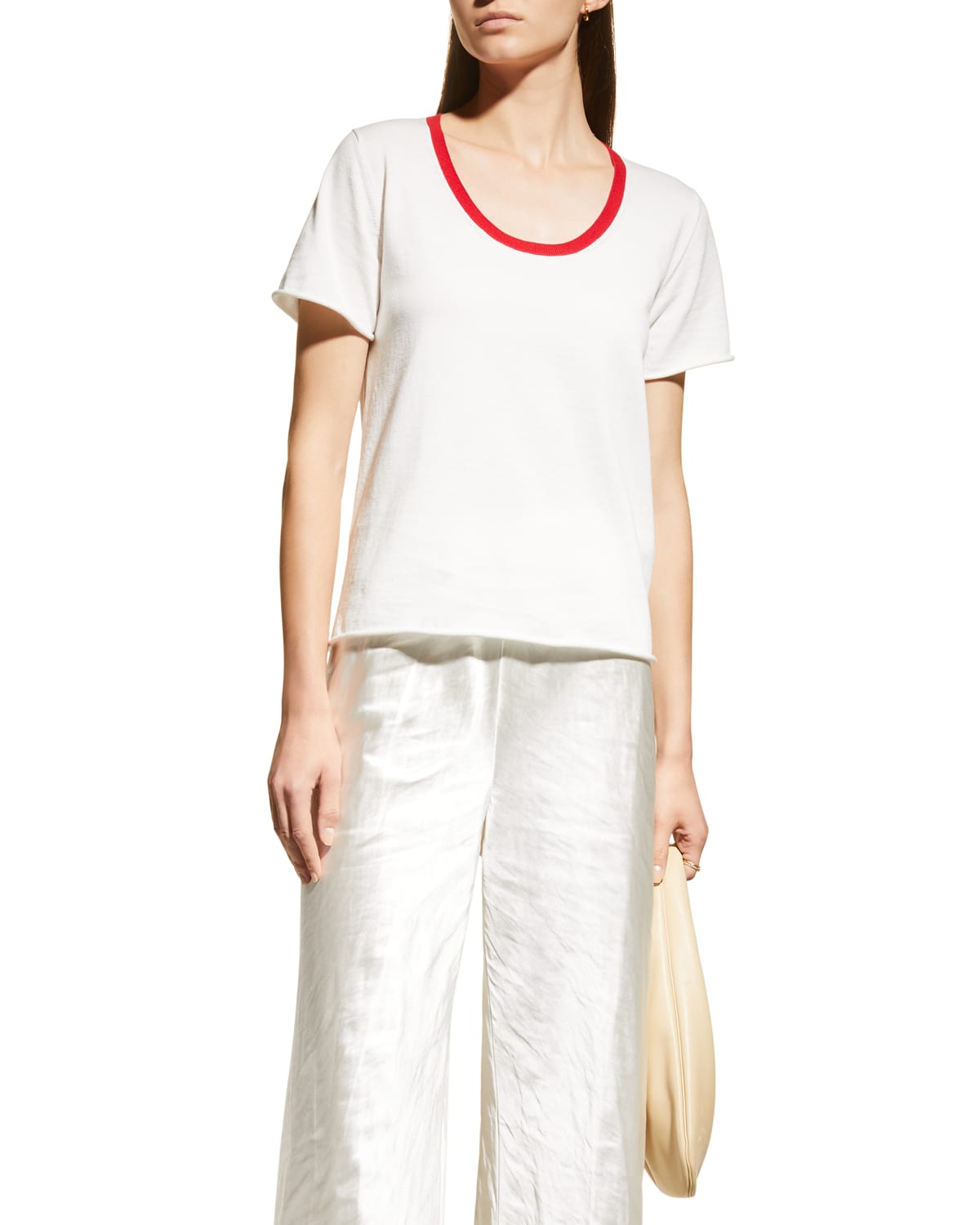 The Row Pomorie Two-tone Cotton T-shirt In White W/ Red | ModeSens