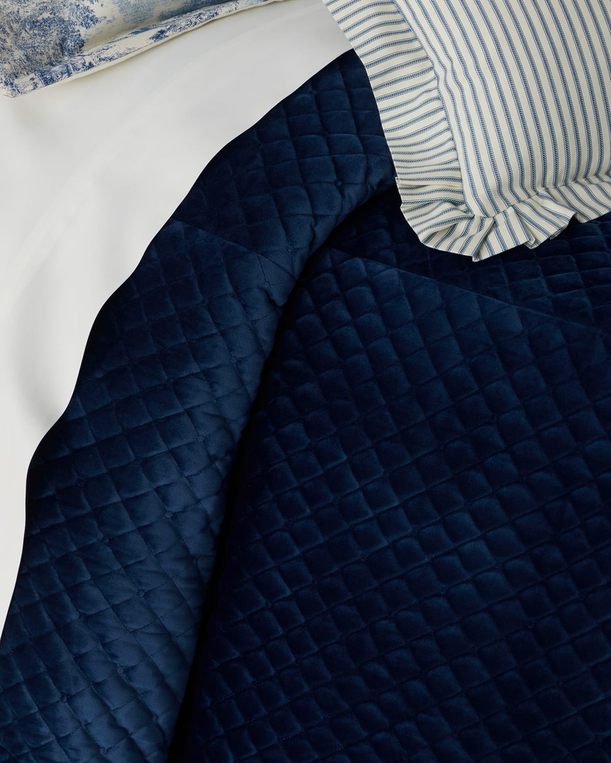 Sherry Kline Home Velvet Quilted Diamond Queen Coverlet In Blue