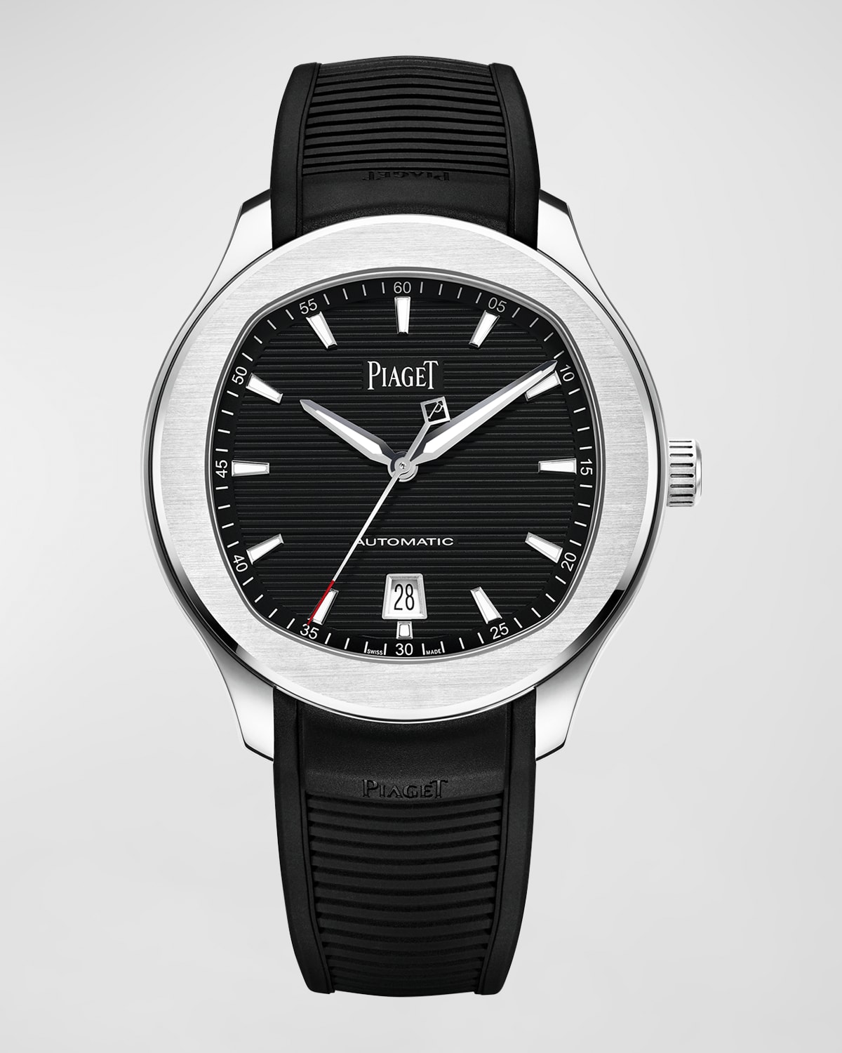 Piaget Polo Date 42mm Stainless Steel & Black Rubber Strap Watch