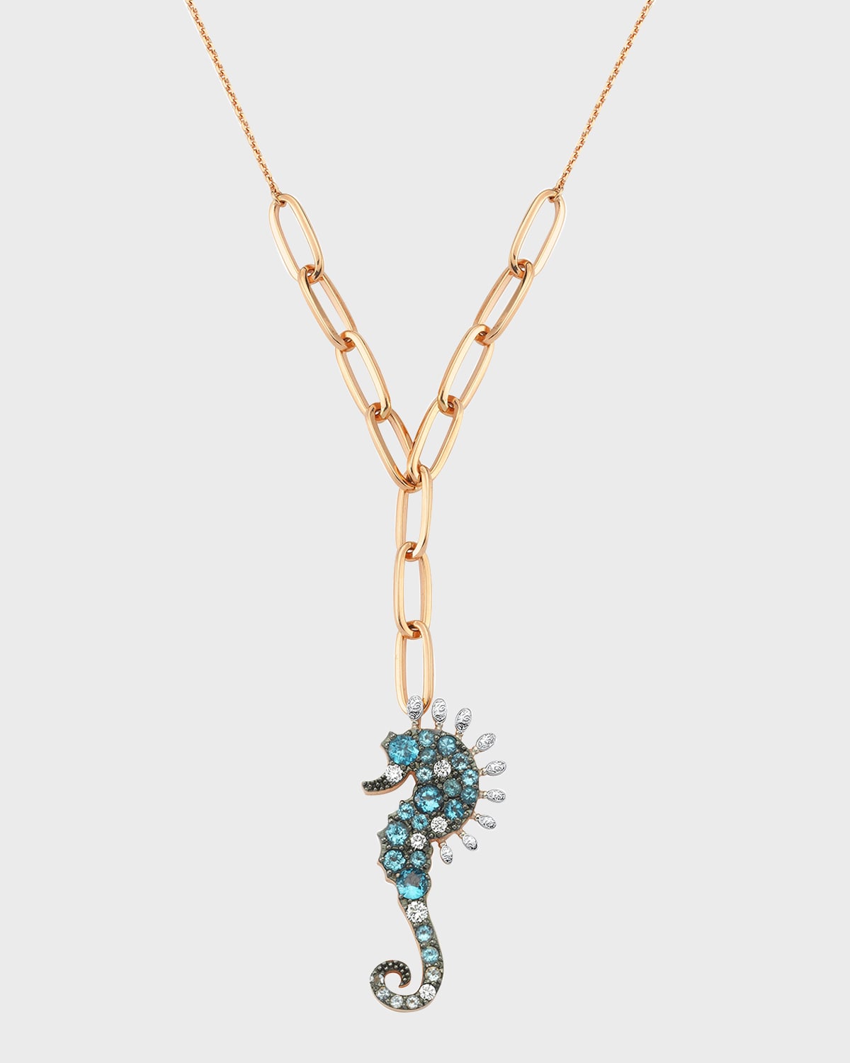 BeeGoddess Sea Horse Diamond and Blue Topaz Necklace