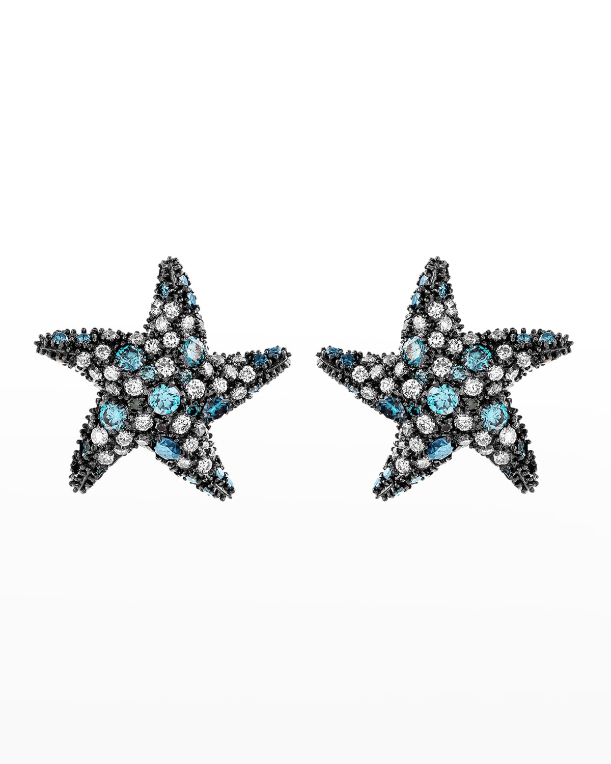 BeeGoddess Starfish Blue and White Diamond Earrings
