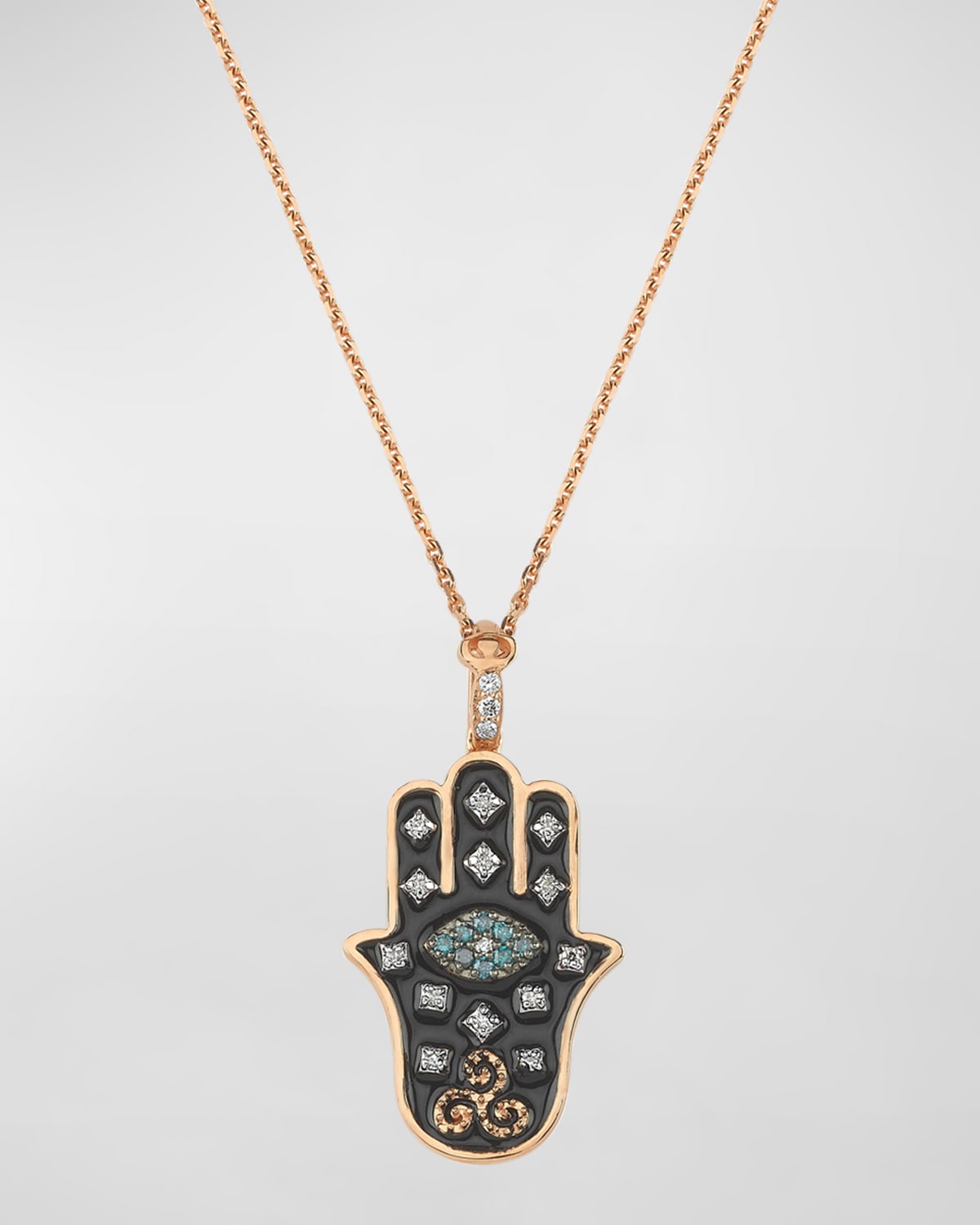 Hamsa Pendant Necklace with Diamonds and Enamel