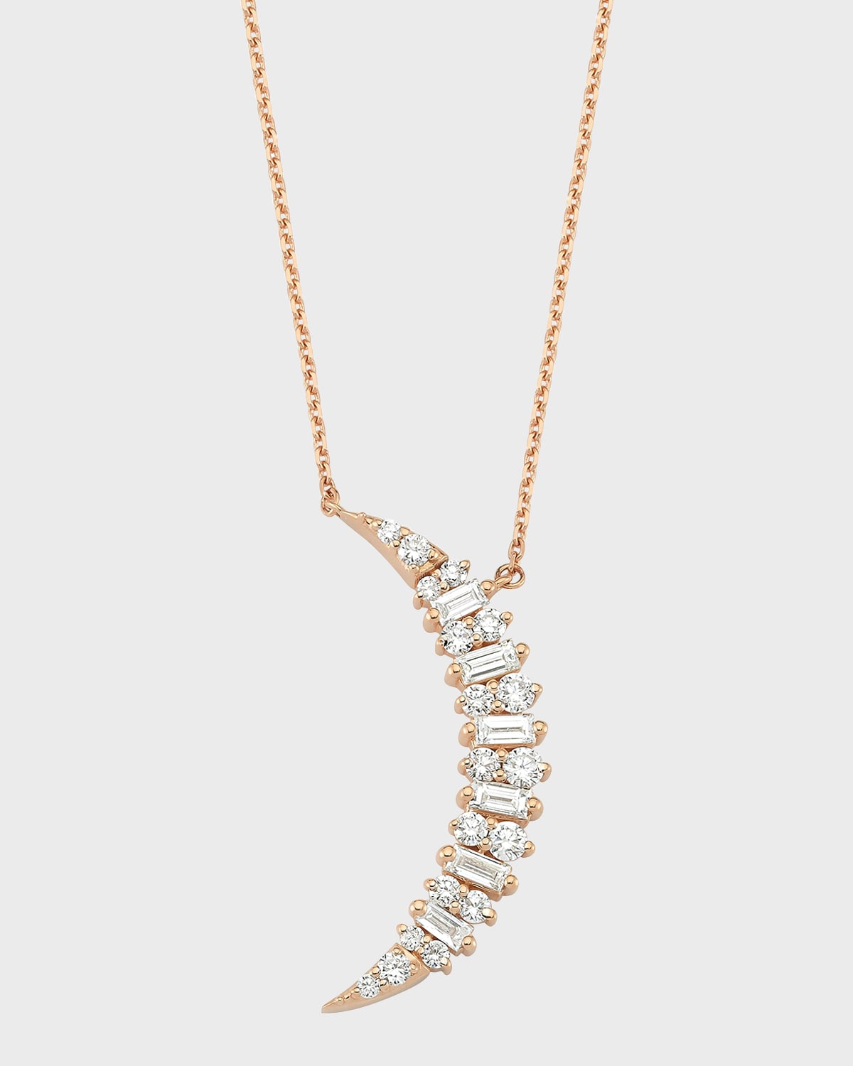 Crescent Round and Baguette Diamond Necklace