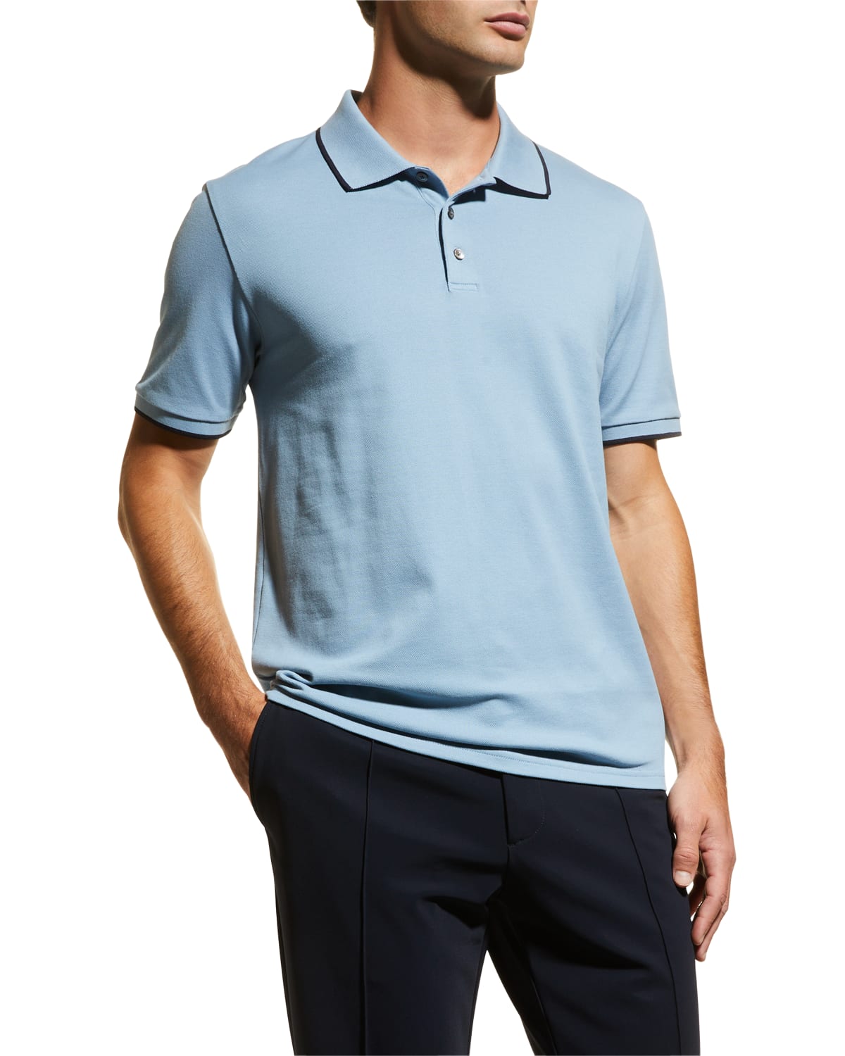 Theory Men's Tipped Pique Polo Shirt In Hern/bltc