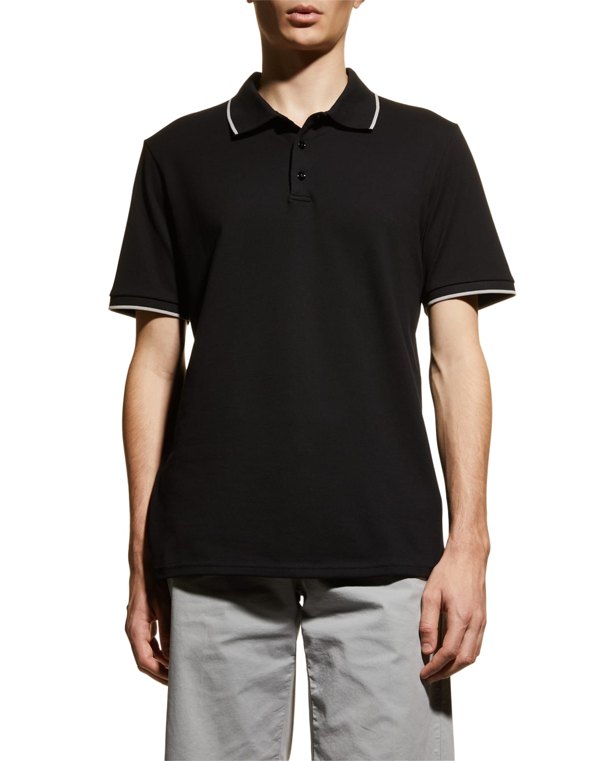 Theory Men's Tipped Pique Polo Shirt In Black/opal