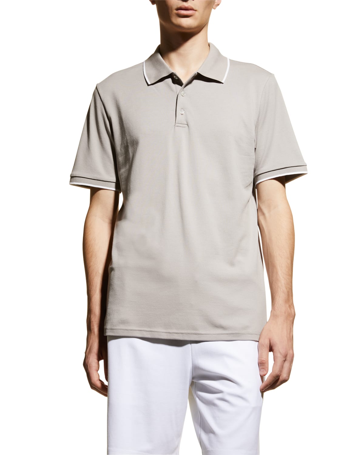Theory Fowler Relay Jersey Tipped Polo Shirt In Opal/ White