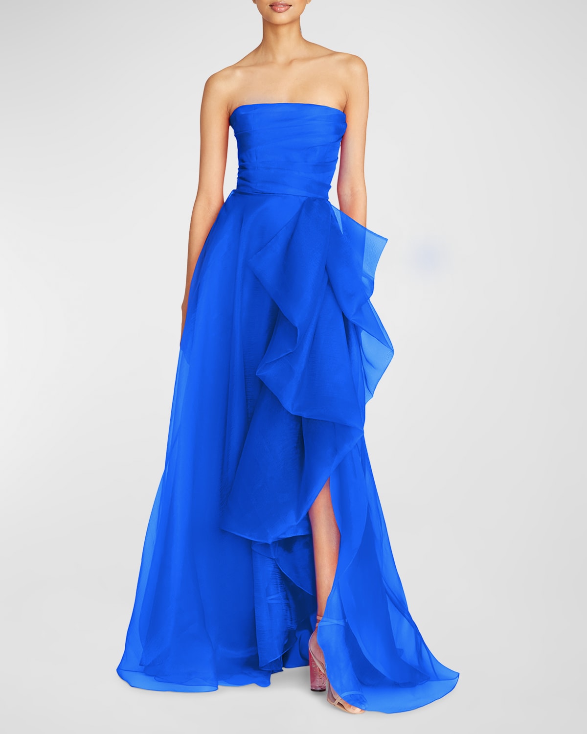 Shop Theia Teresa Draped Strapless Gown In Brilliant Blue