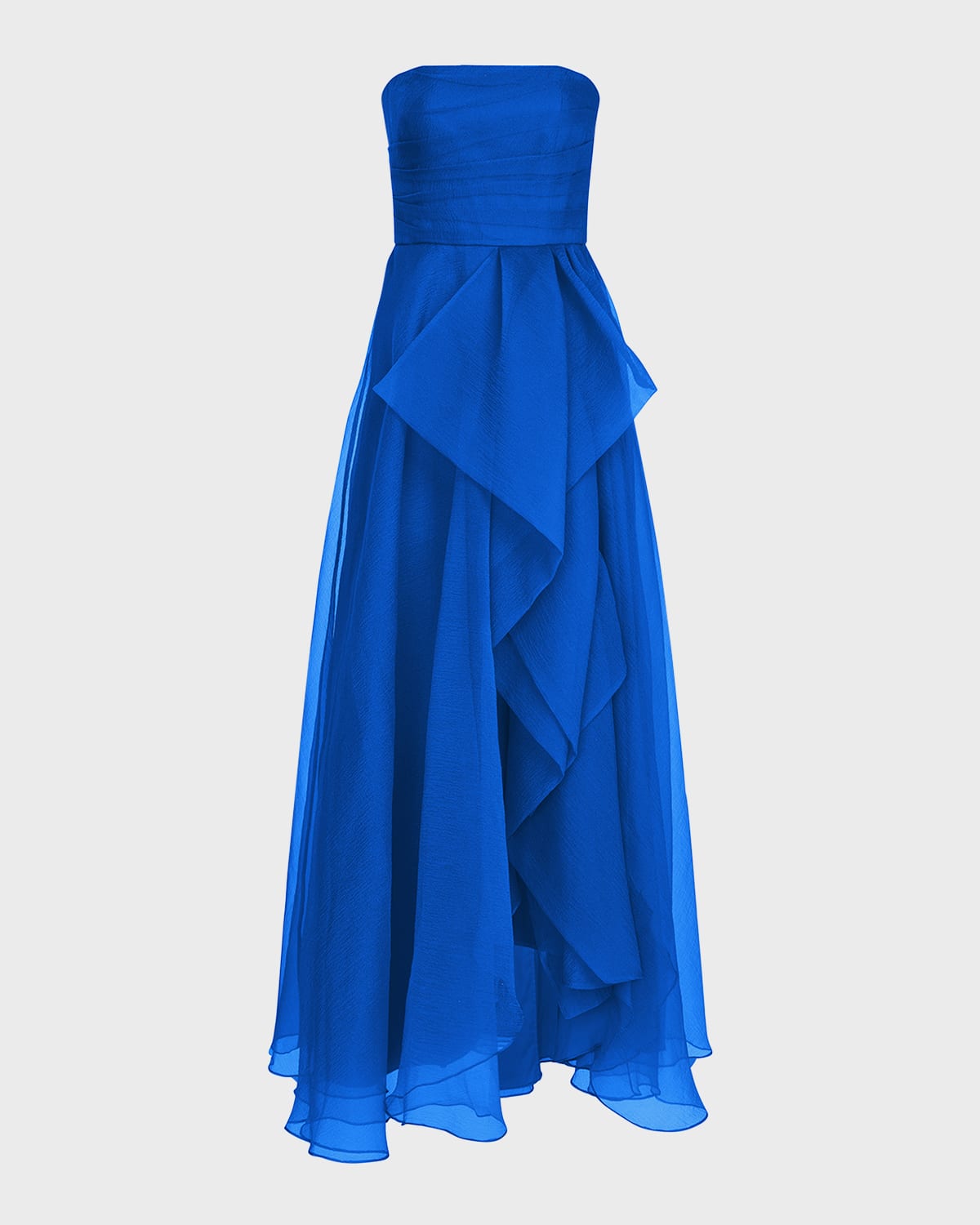 Theia Teresa Draped Strapless Gown In Brilliant Blue