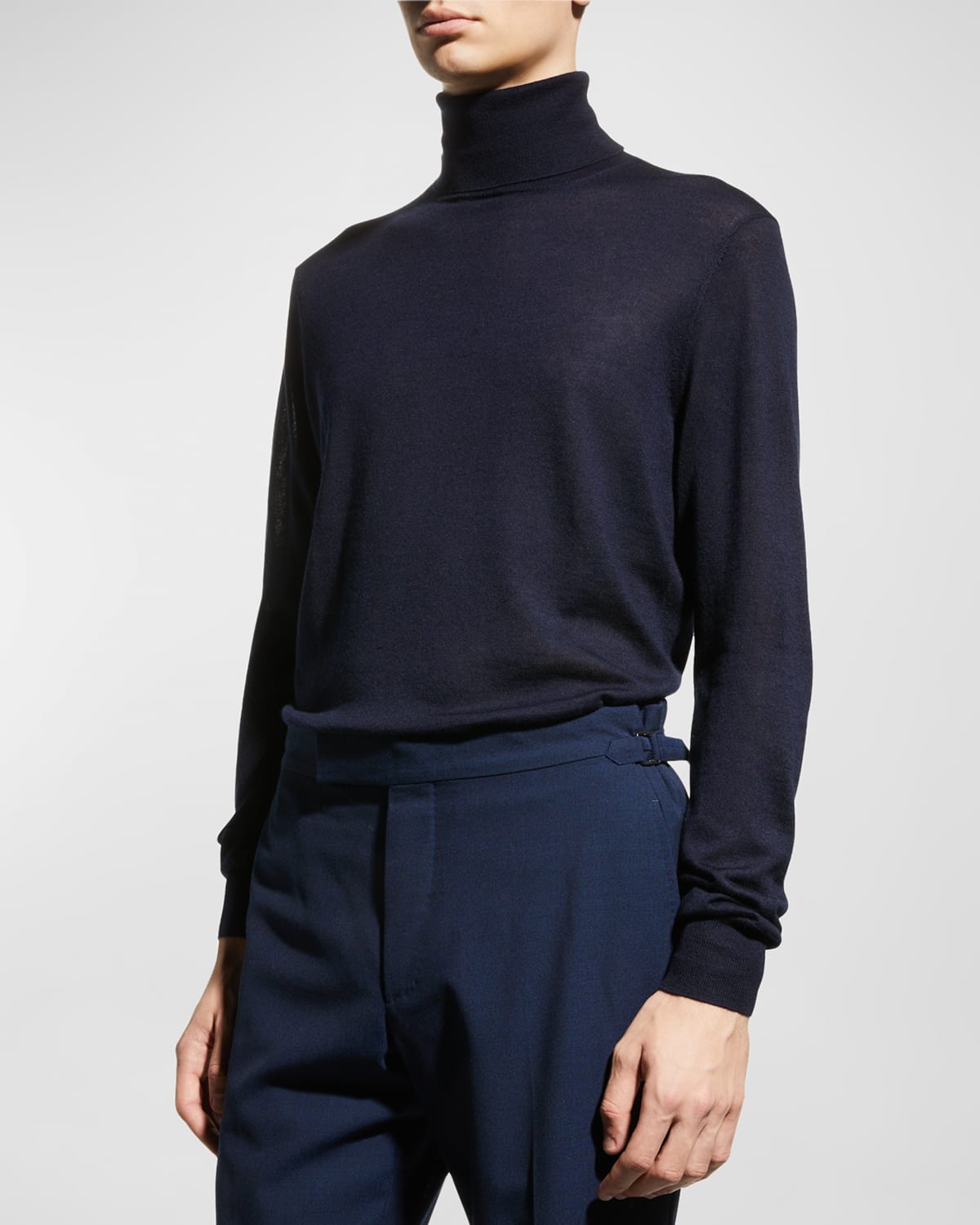 Neiman Marcus Men's Cashmere-silk Turtleneck Sweater In Navy