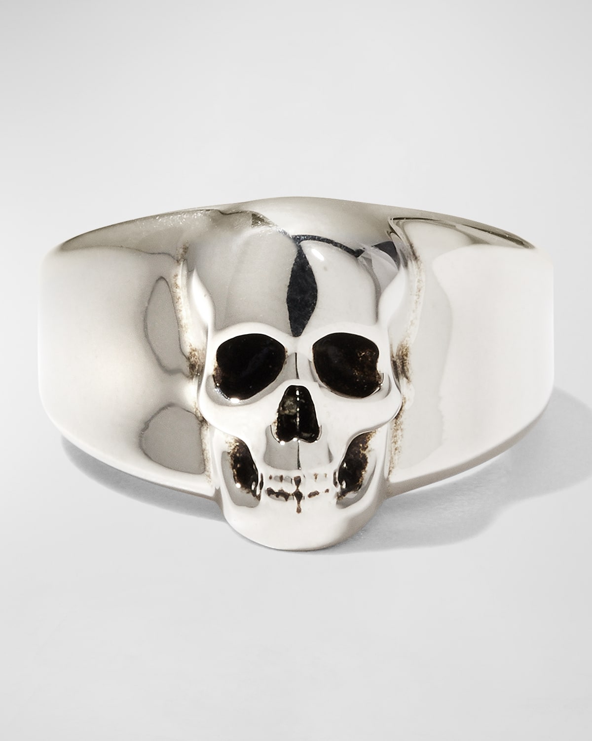 Shop Alexander Mcqueen Men's Skull Signet Ring In Silver