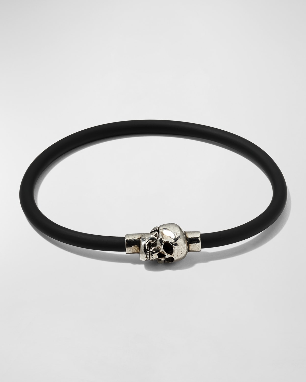 Shop Alexander Mcqueen Men's Rubber Cord Skull Bracelet In Natural A Silver