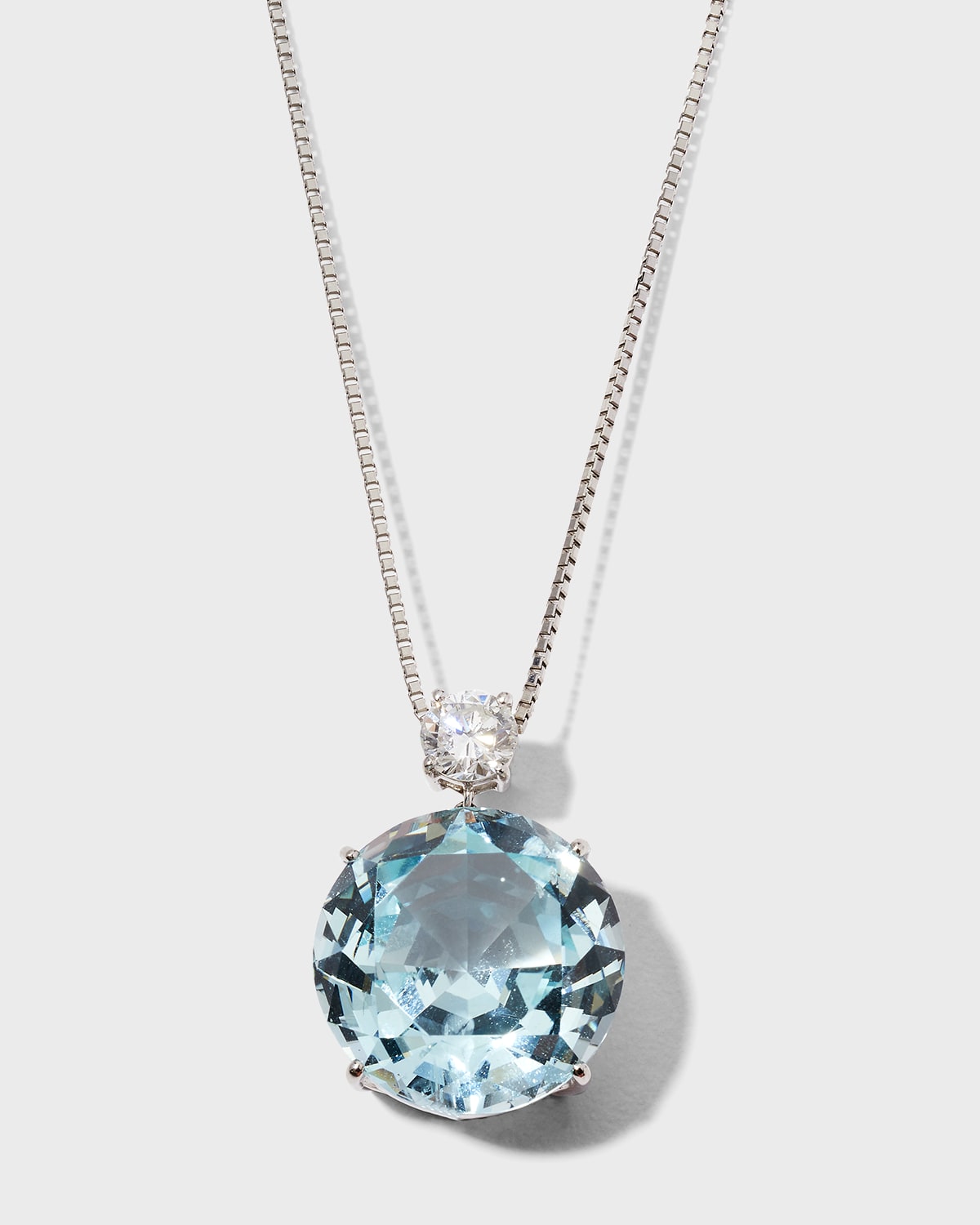 Alexander Laut Platinum Chain with Aquamarine and Diamond Pendant