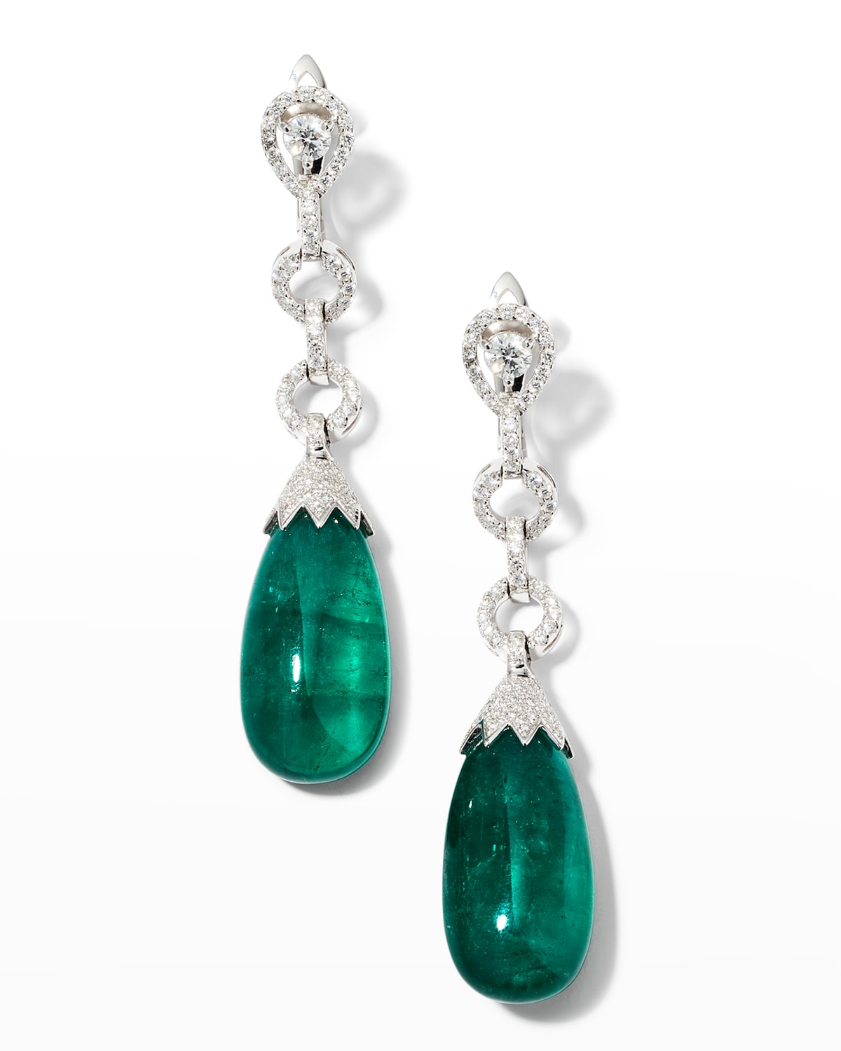 Alexander Laut White Gold Teardrop Zambian Emerald and Diamond Earrings