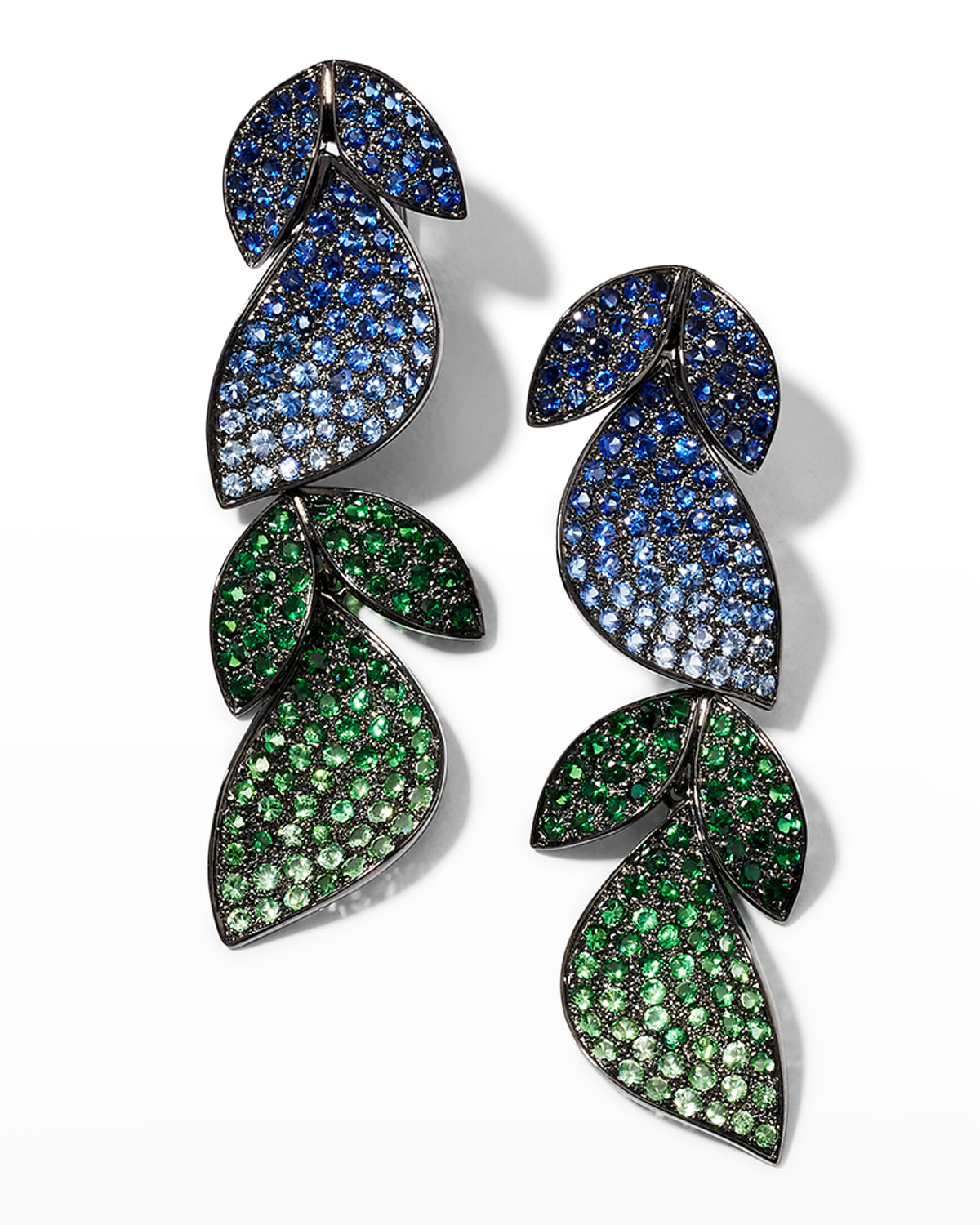 Alexander Laut Tsavorite and Sapphire Leaf Earrings
