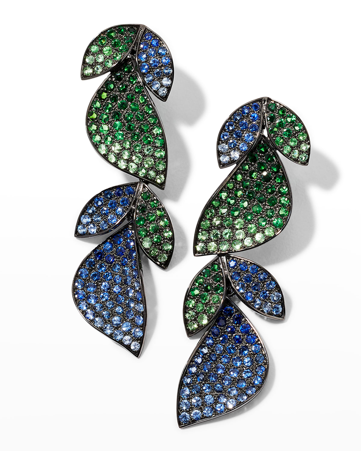 Alexander Laut Tsavorite and Sapphire Leaf Earrings