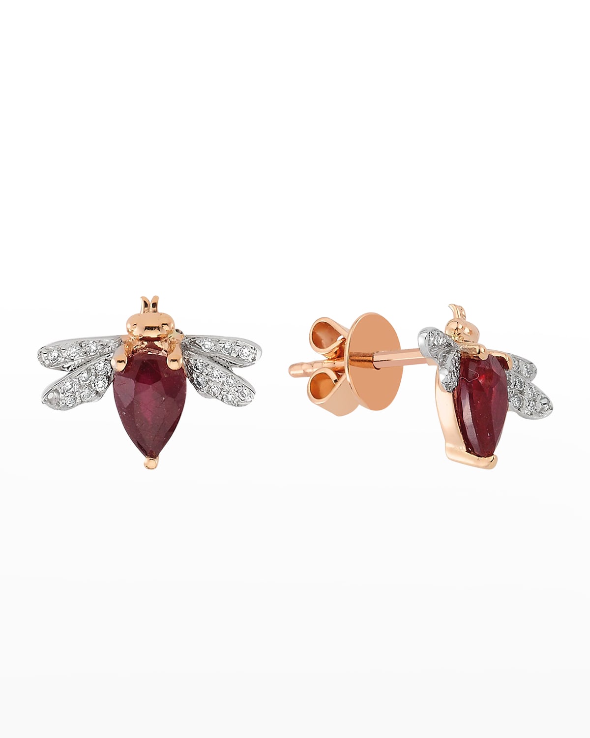 BeeGoddess Diamond and Ruby Bee Earrings