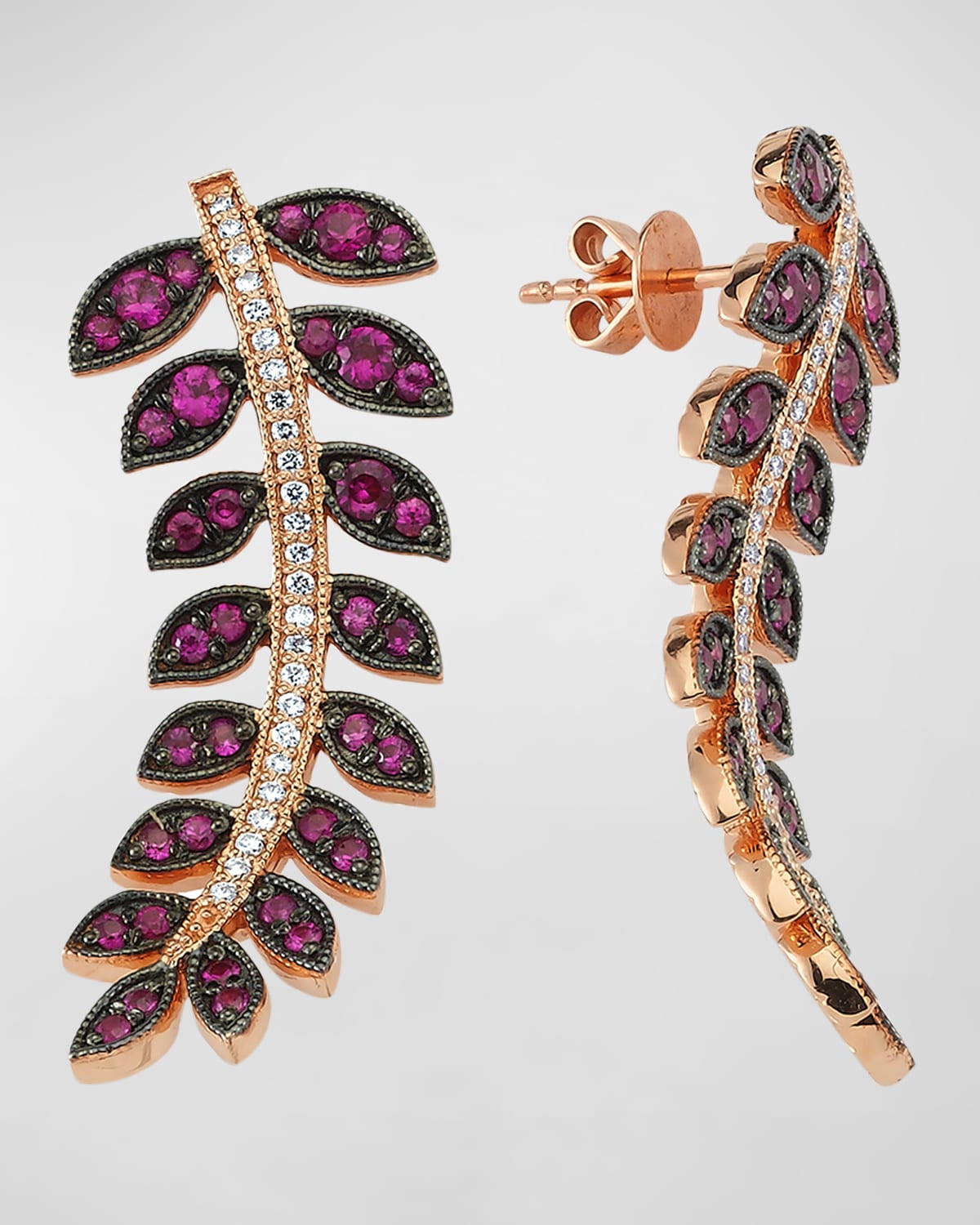 Diamond and Pink Sapphire Feather of God Earrings