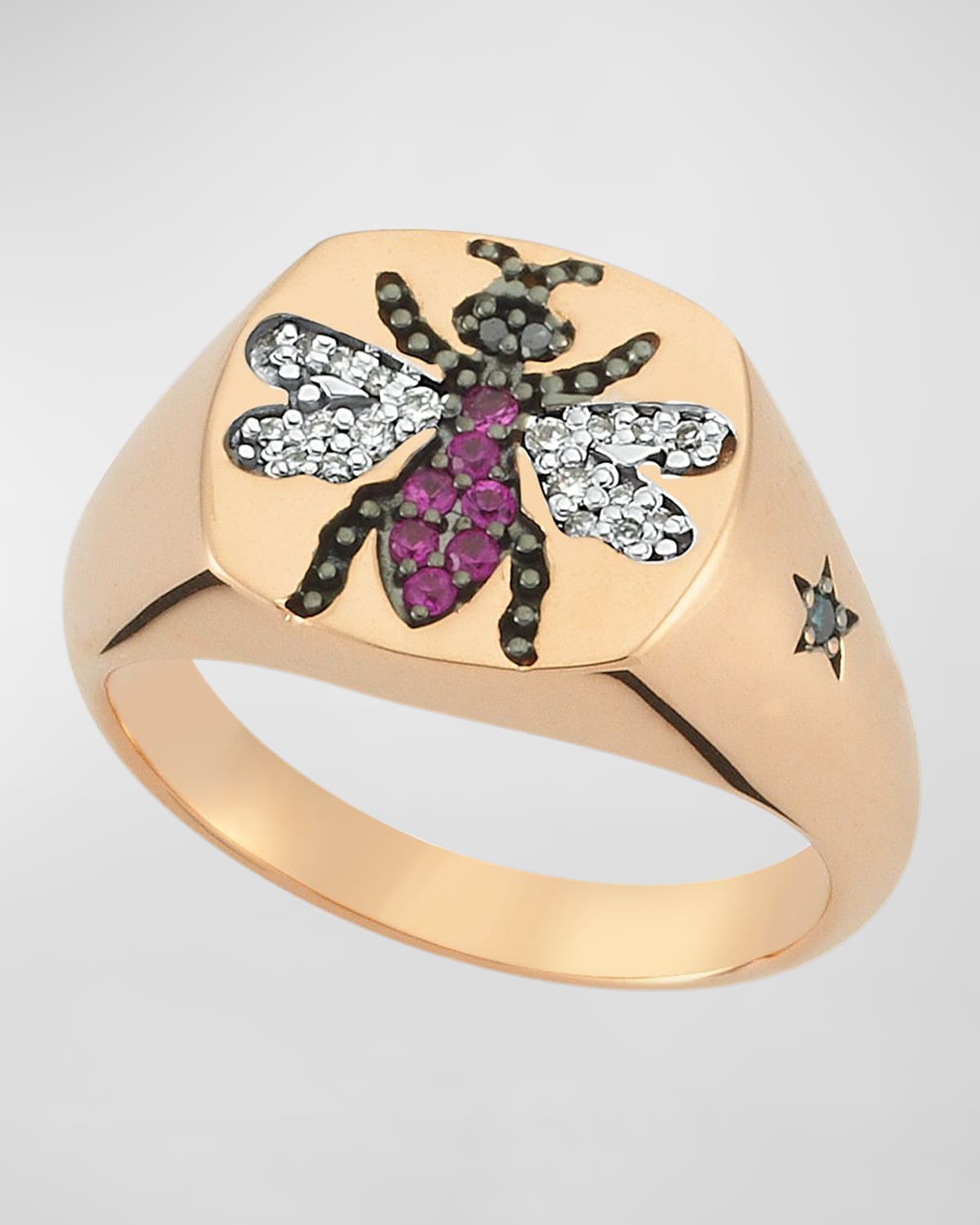 Pink Sapphire and Diamond Bee Ring, Size 7