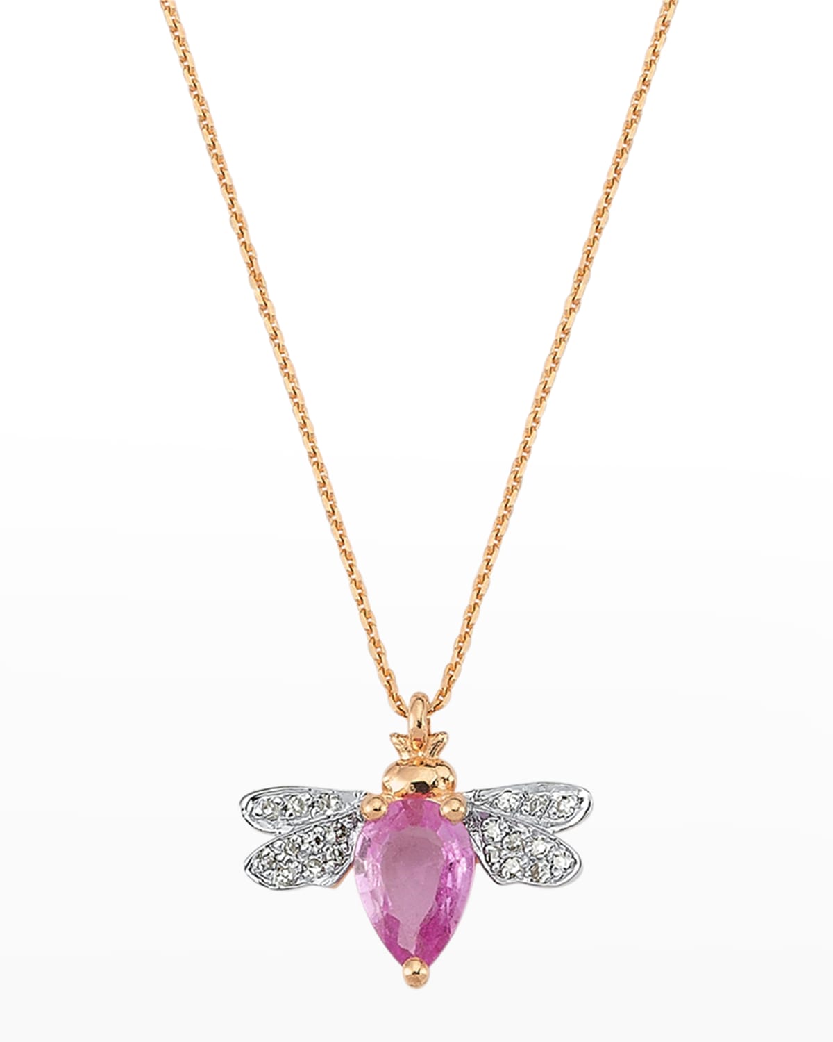 Diamond and Pink Sapphire Bee Necklace