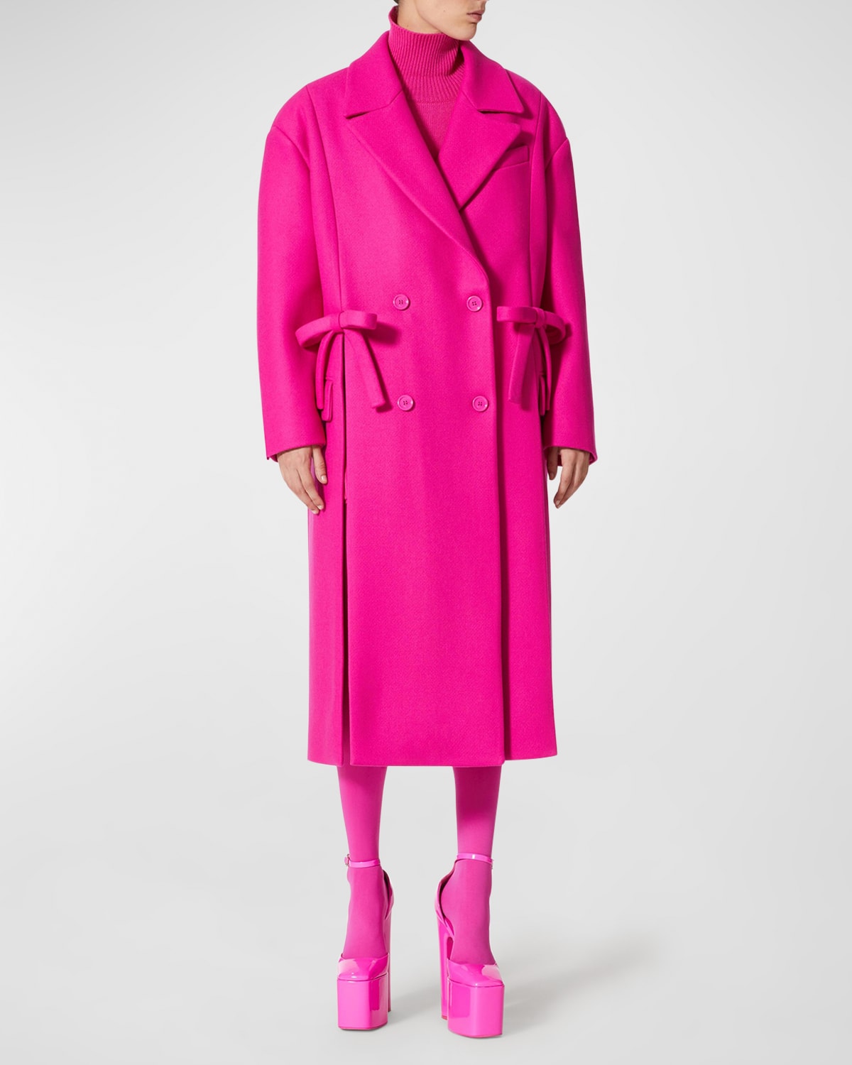 Shop Valentino Wool Coat W/ Bow Details In Pink