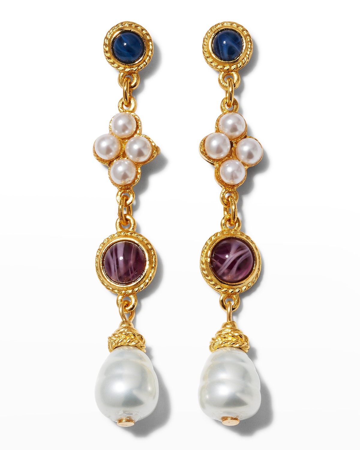 Ben-amun Multi-stone Pearly Drop Post Earrings