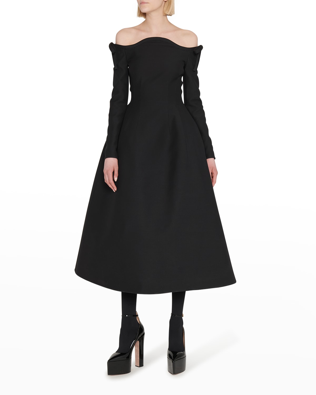 Bow Off-The-Shoulder Crepe Midi Dress