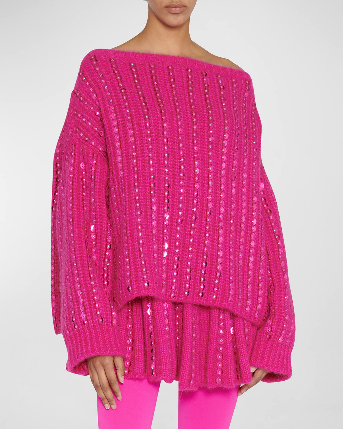 Off-The-Shoulder Sequin Rib Sweater