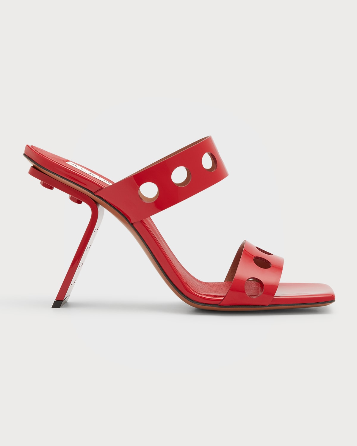 ALAÏA PERFO PATENT MULE SANDALS