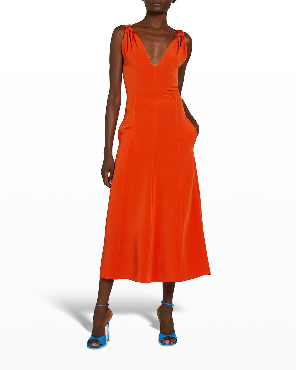 VICTORIA BECKHAM TWIST-SHOULDER MIDI DRESS