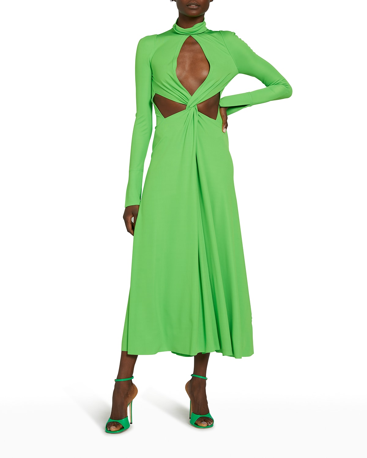 Victoria Beckham Twist-front Cutout High-neck Dress In Apple Green