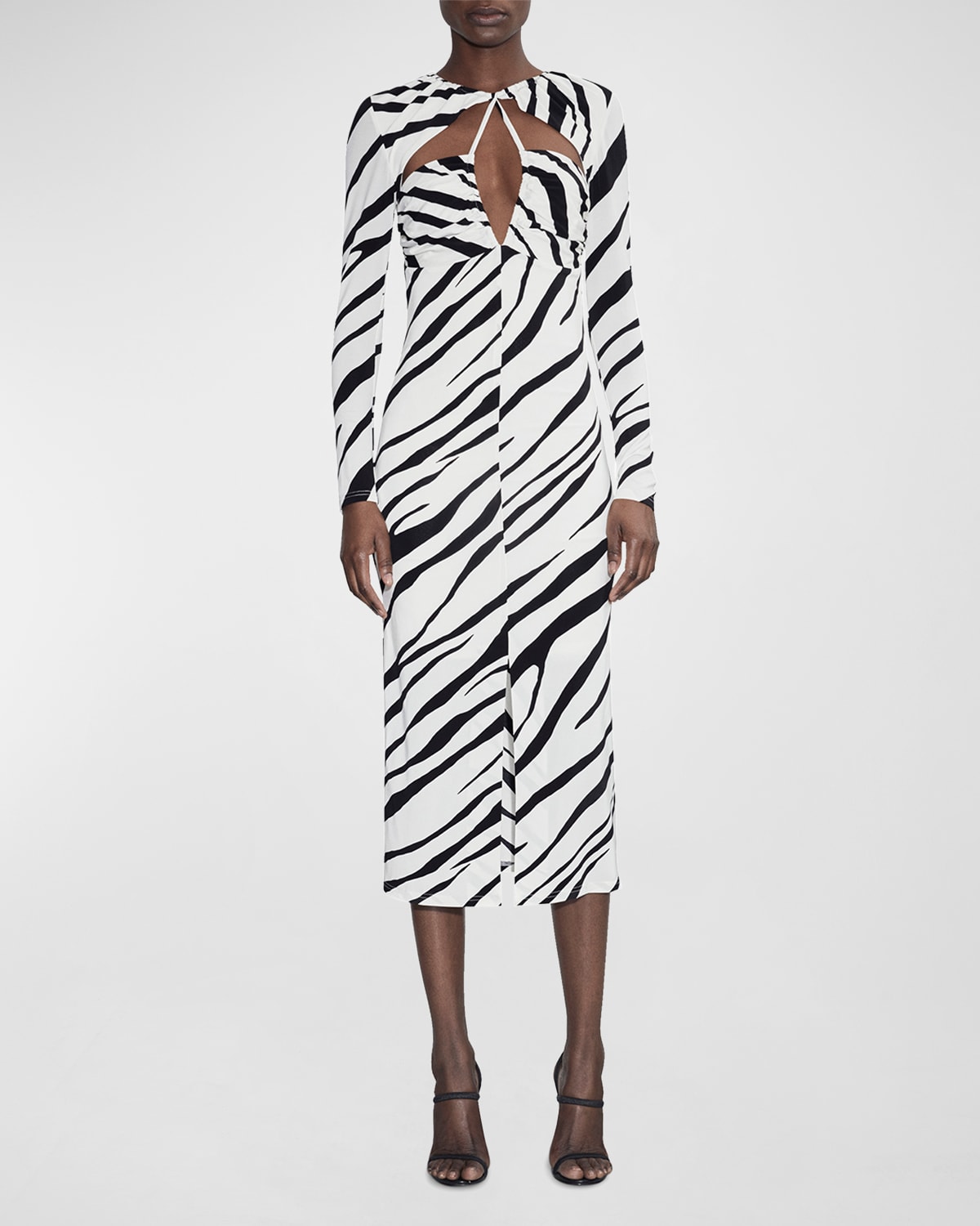 Shop Et Ochs Eleanor Zebra-print Keyhole Midi Dress In Bcbk Luxe Zebra