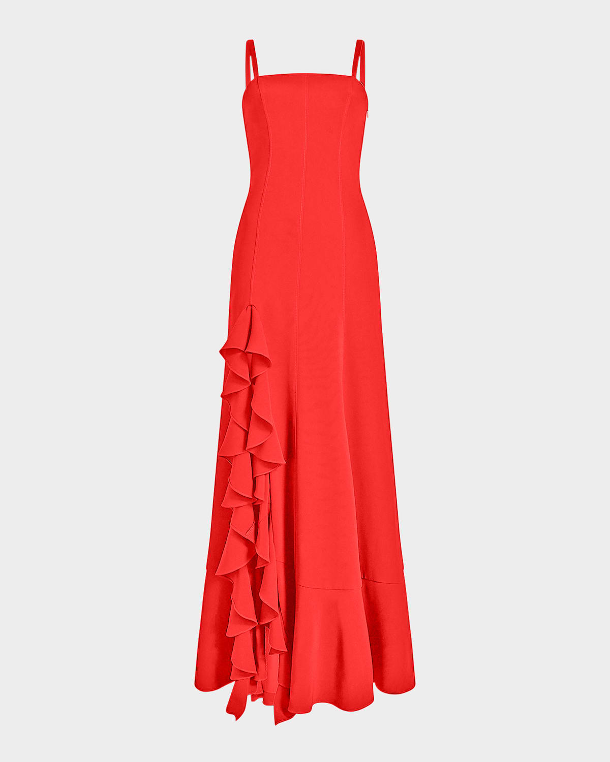 Cinq À Sept Dilan Cascading Ruffle Slit Gown In Ruby Red