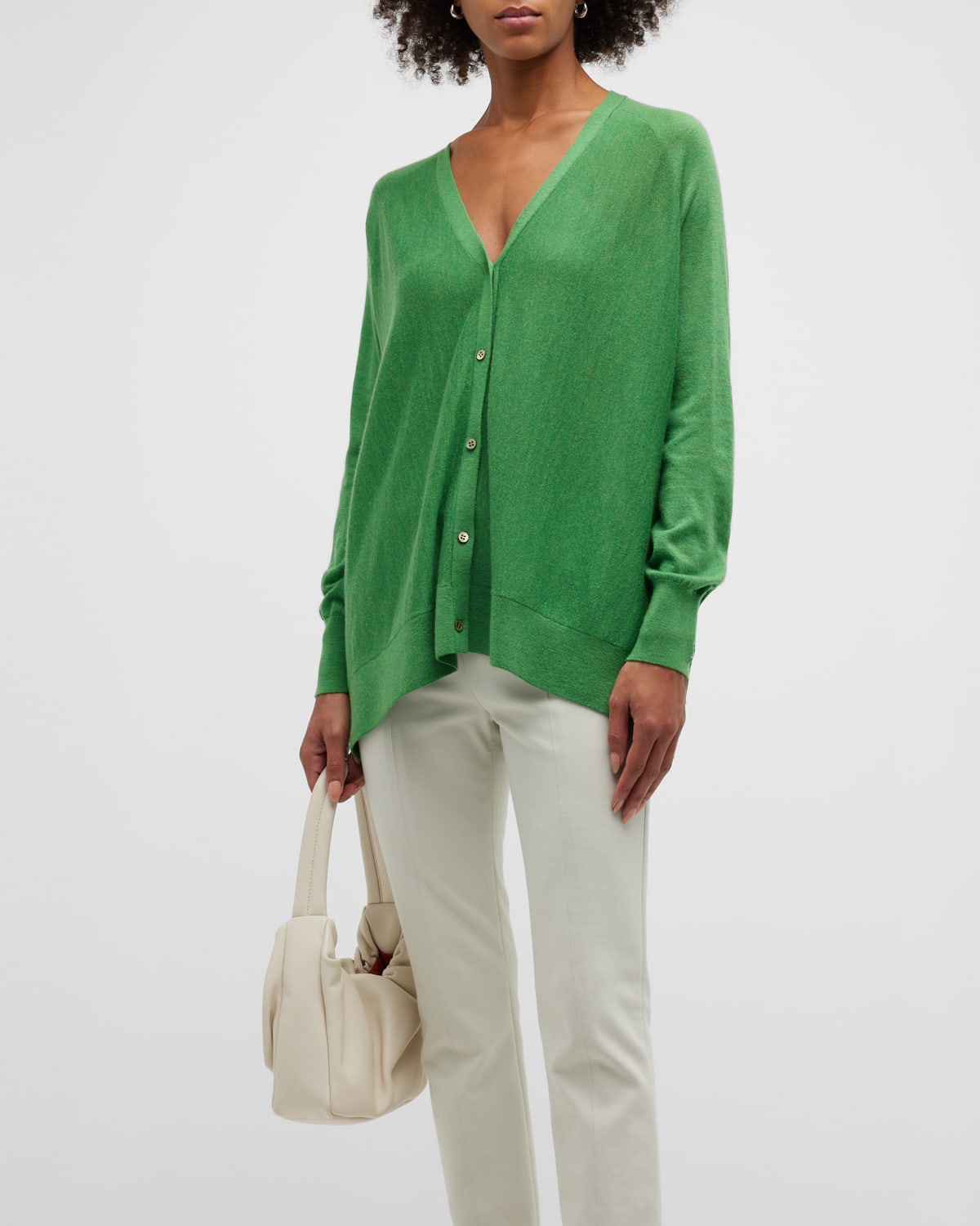 Neiman Marcus Cashmere Waterfall Button-down Cardigan In Spearmint