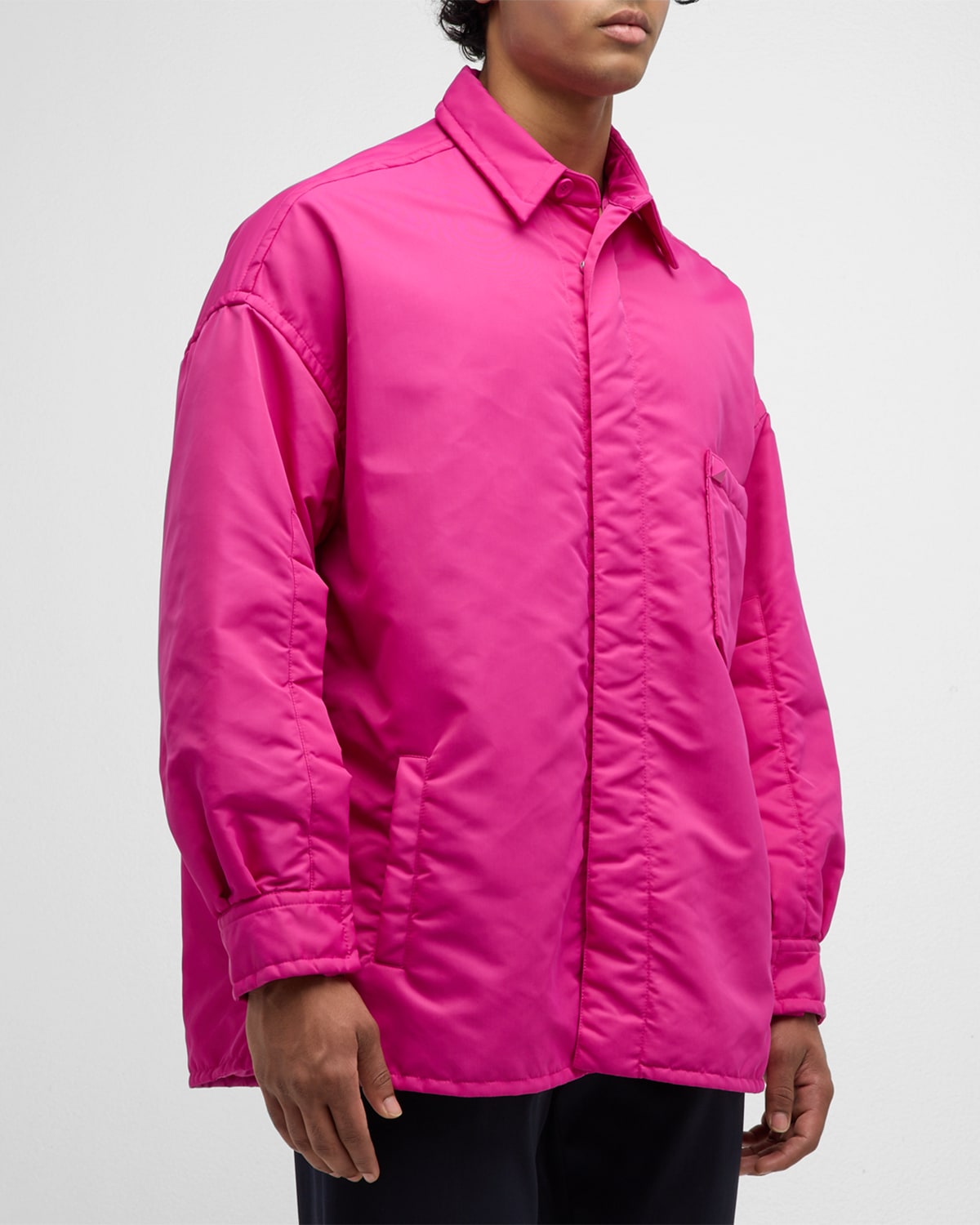Shop Valentino Men's Oversized Padded Shirt Jacket In Pink