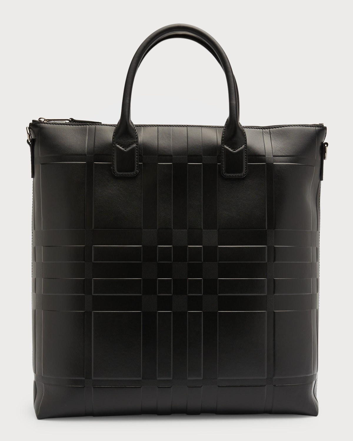 Men's Stirling Leather Embossed Check Tote Bag In Black