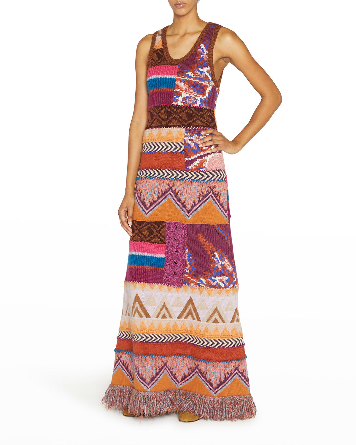 Etro Artisan Patchwork Sleeveless Knit Maxi Dress In Mlti