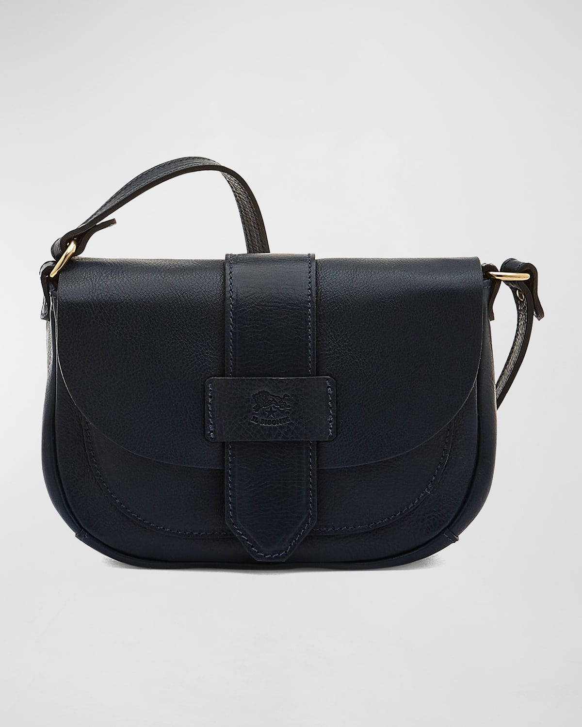 Il Bisonte Alloro Saddle Vachetta Leather Crossbody Bag In Blue