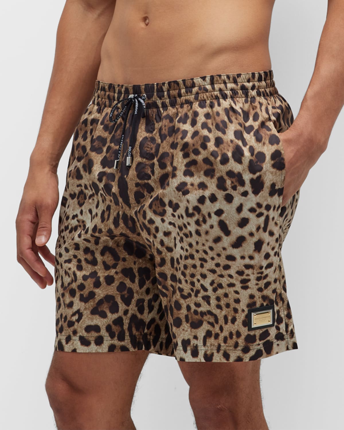 DOLCE & GABBANA MEN'S LEOPARD-PRINT SWIM SHORTS