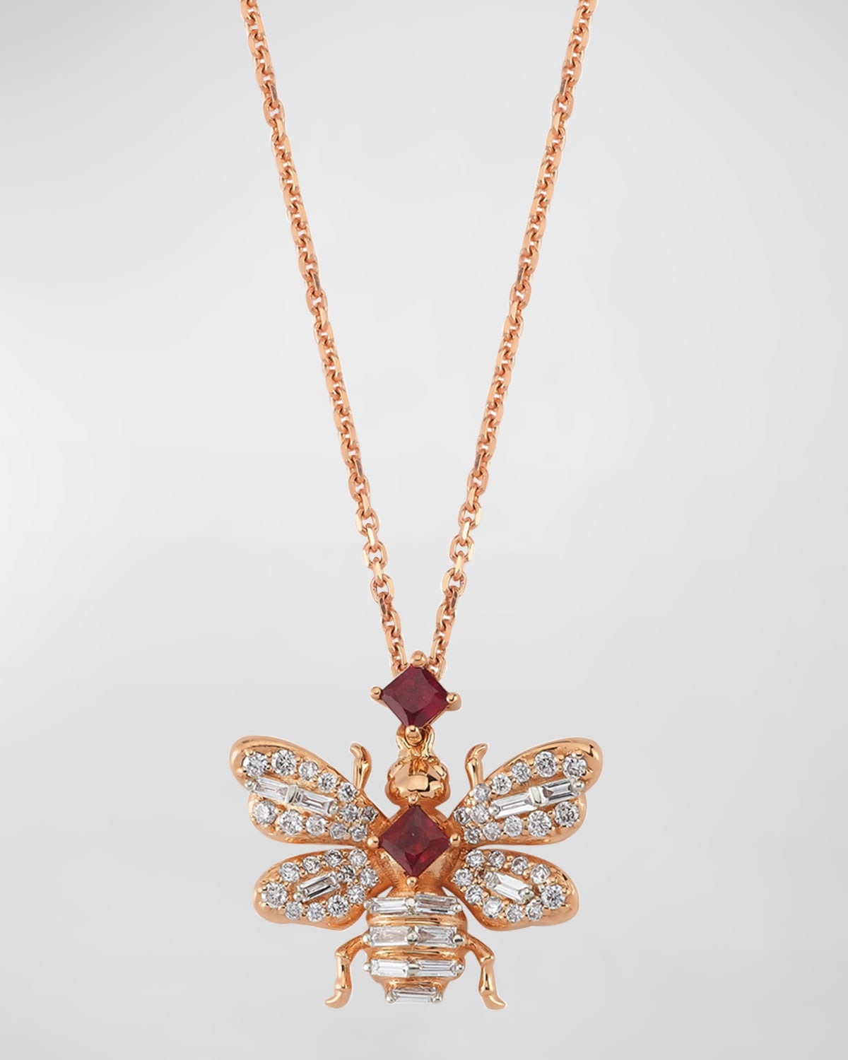 Beegoddess 14k Diamond And Ruby Bee Necklace