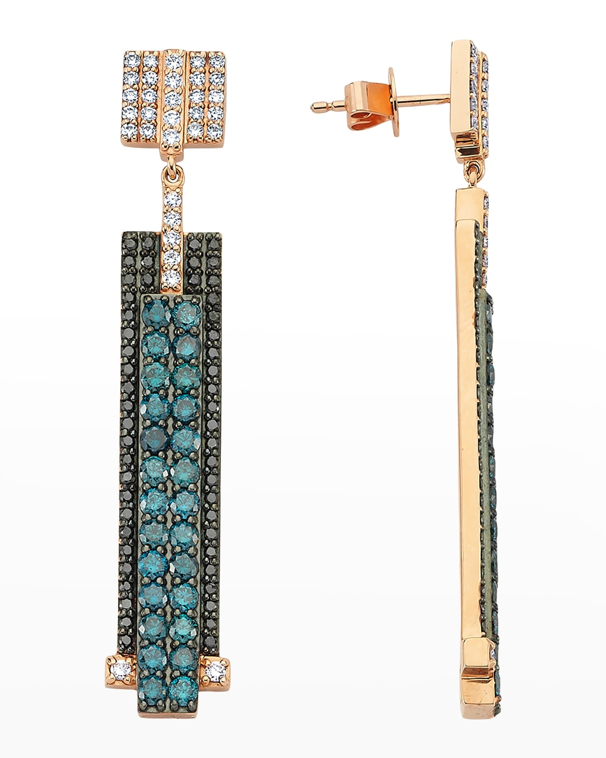 BeeGoddess Mondrian Tricolor Diamond Drop Earrings