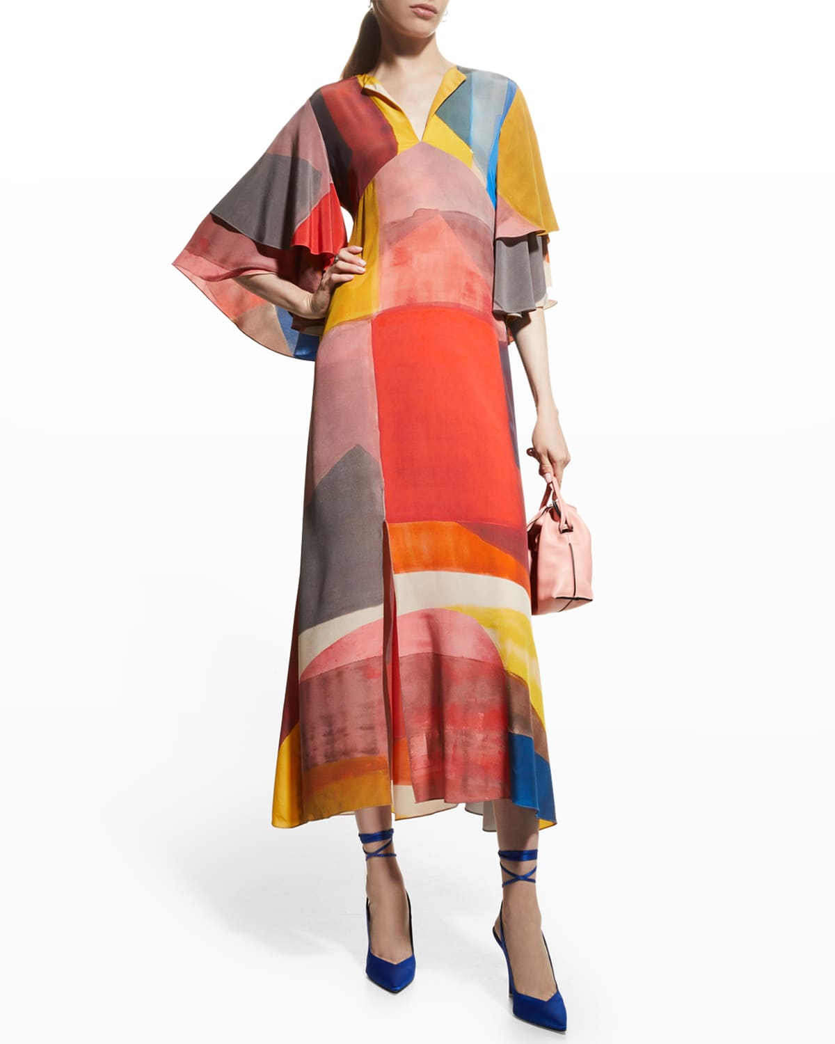 ARIAS New York x Anna Kunz Printed Flutter-Sleeve Midi Dress
