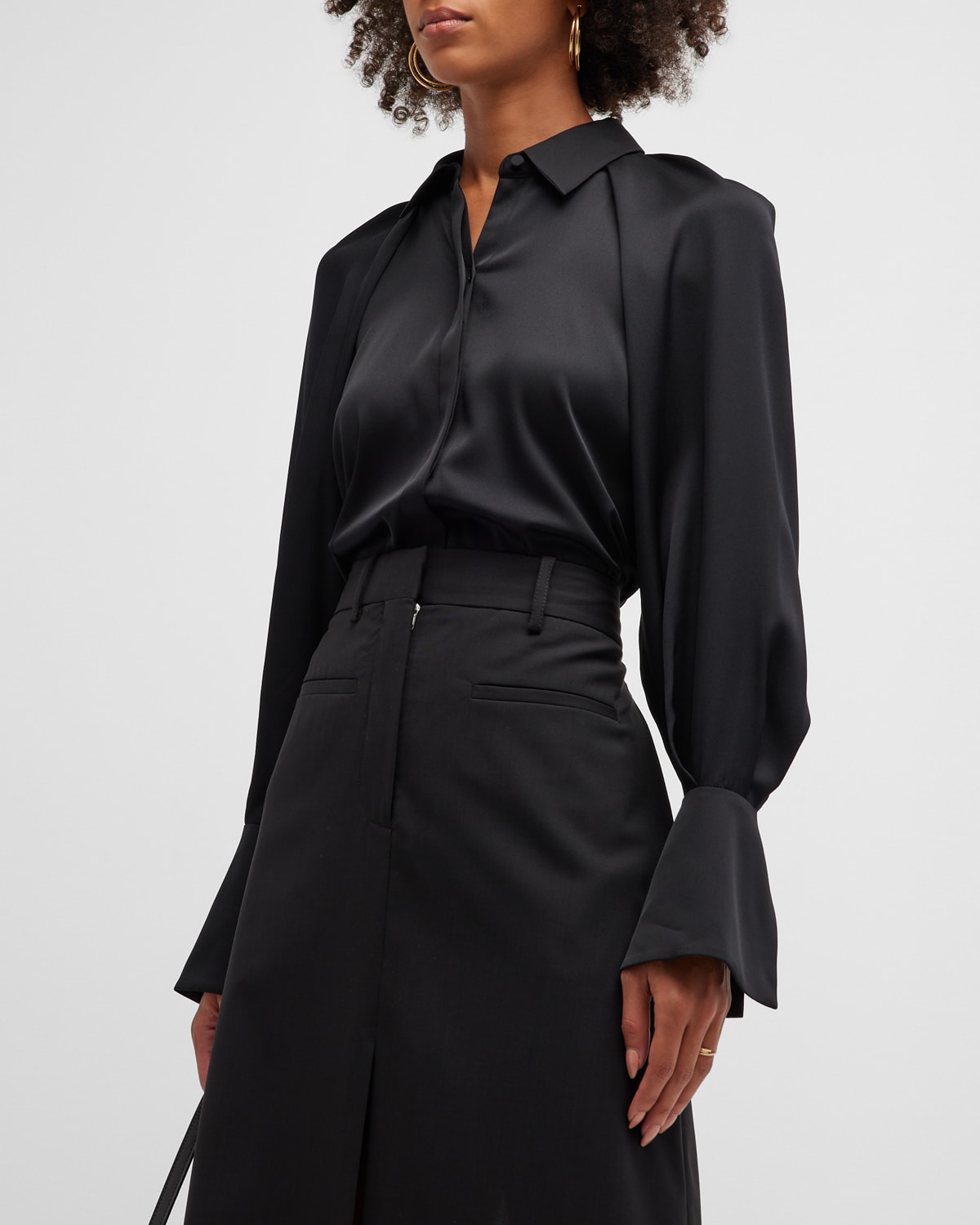 Kobi Halperin Liv Split-cuff Stretch Silk Blouse In Black