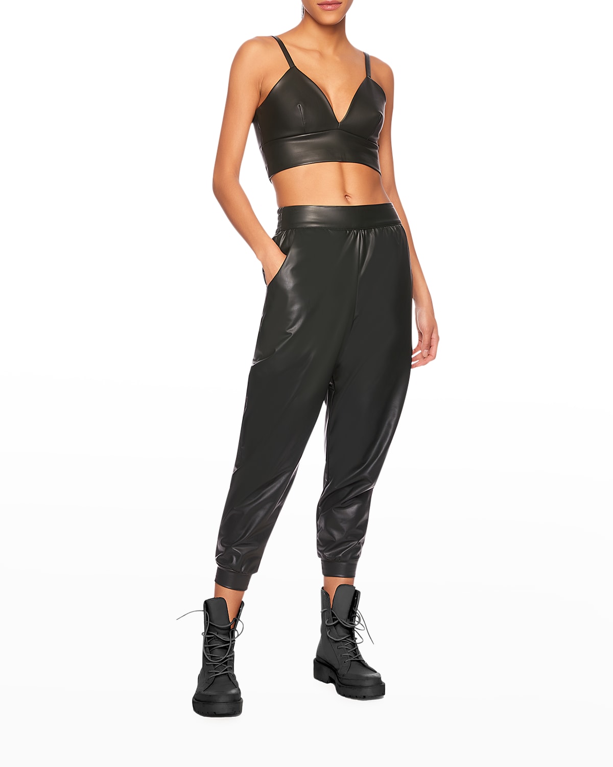 Susana Monaco Faux-leather Bralette Top In Caviar