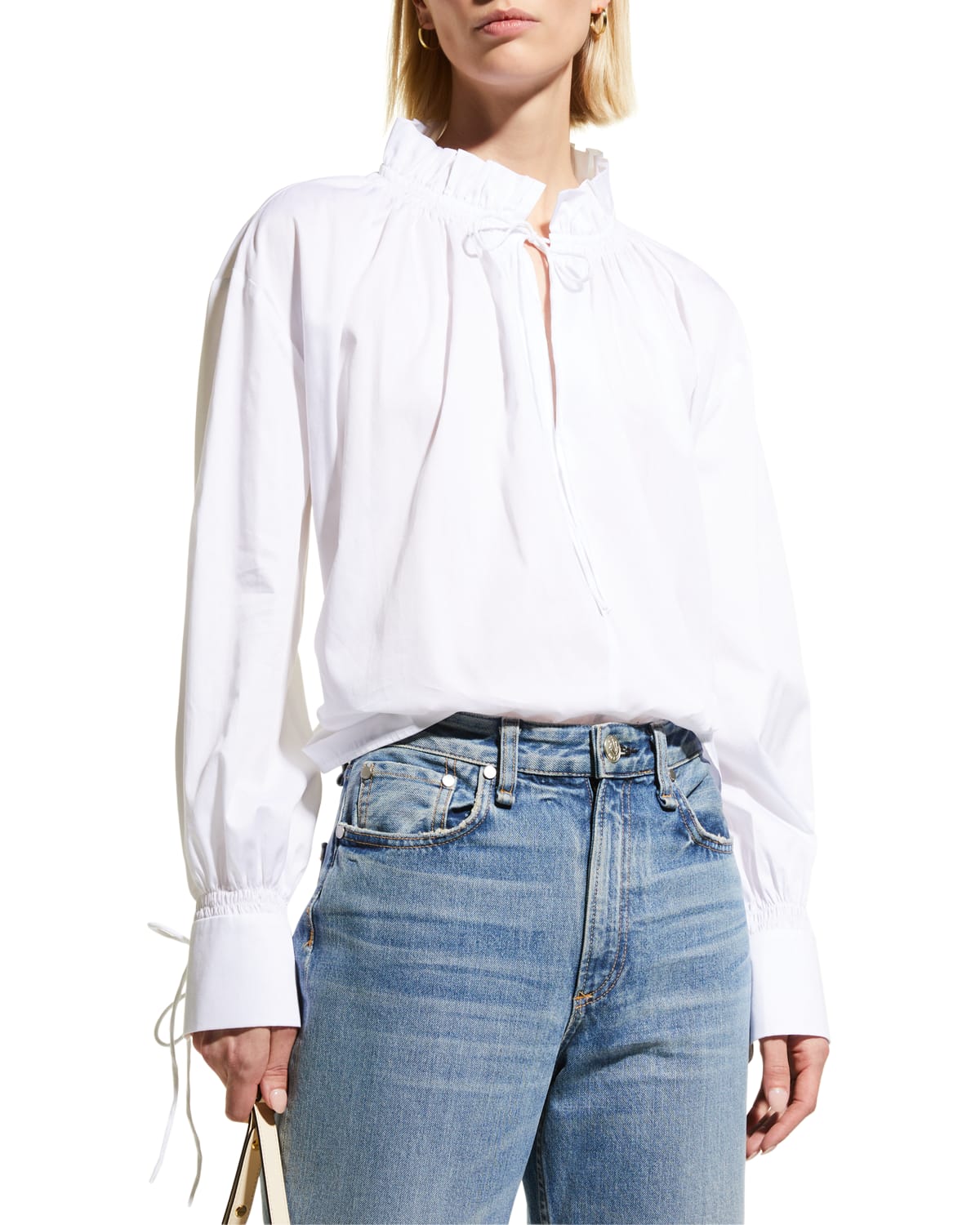 Harshman Audrey Ruched High-Neck Blouse