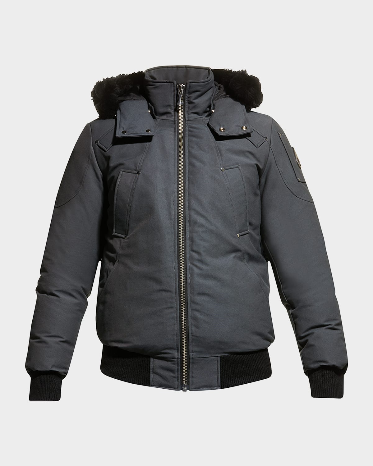 Moose Knuckles Men's Ballistic Bomber Jacket W/ Fur Trim In Granite Wblk Sh