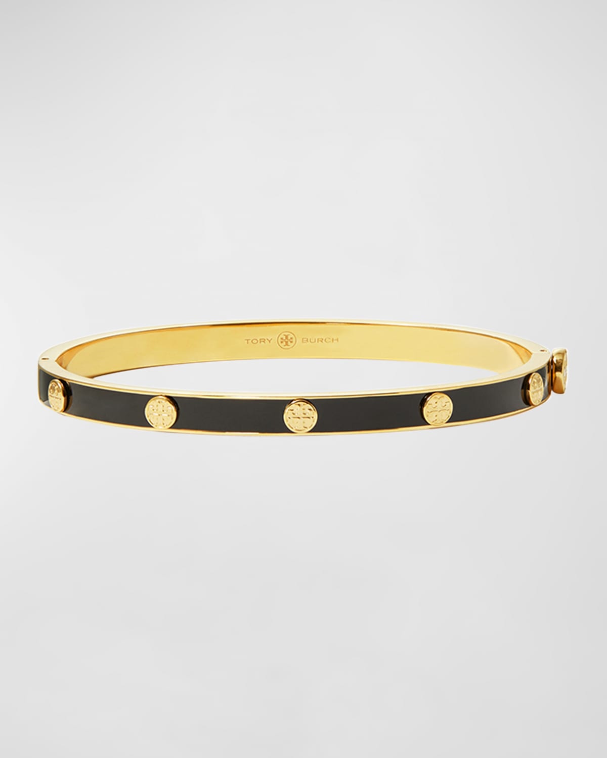 Tory Burch Miller Stud Enamel Hinge Bangle Bracelet In Black/gold